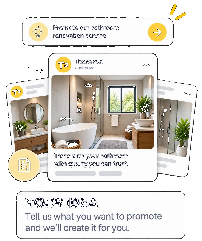 Promote a bathroom renovation service — AI-generated branded post preview