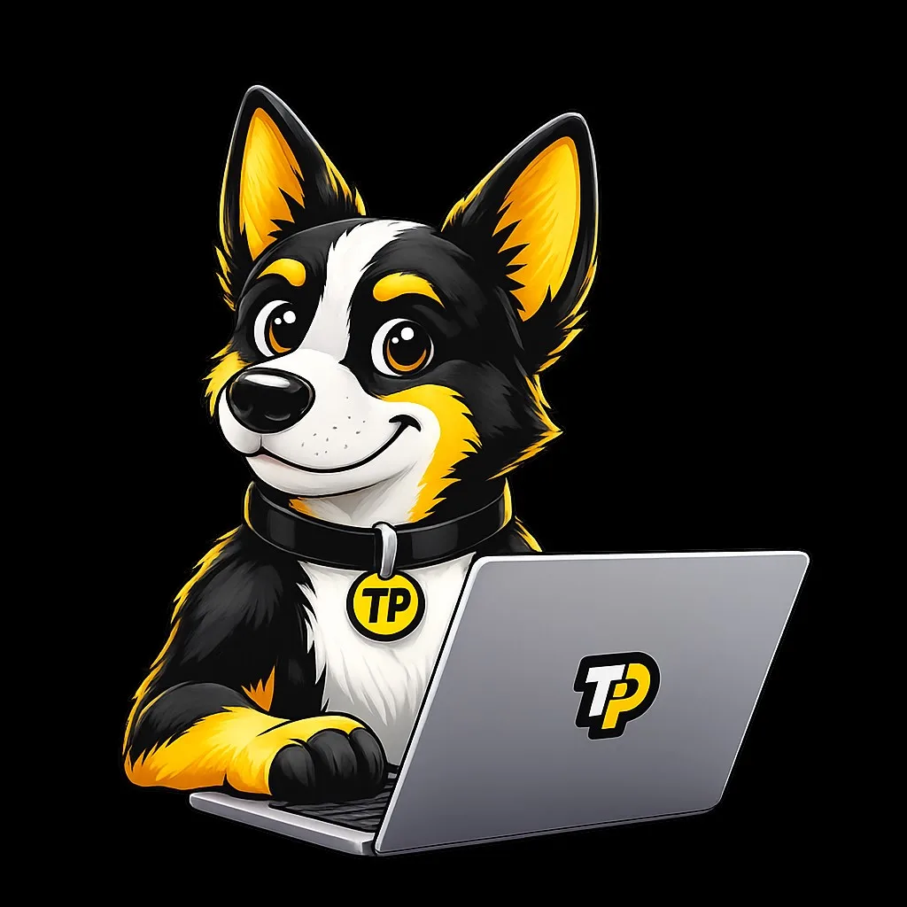 Buddy the TradiesPost mascot building your content on a laptop
