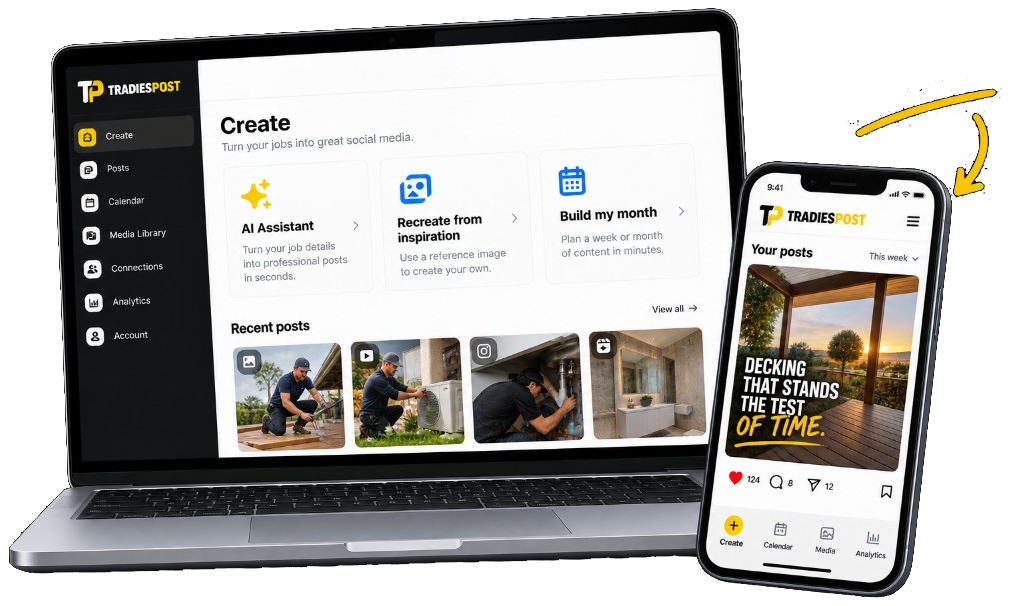 TradiesPost on laptop and phone